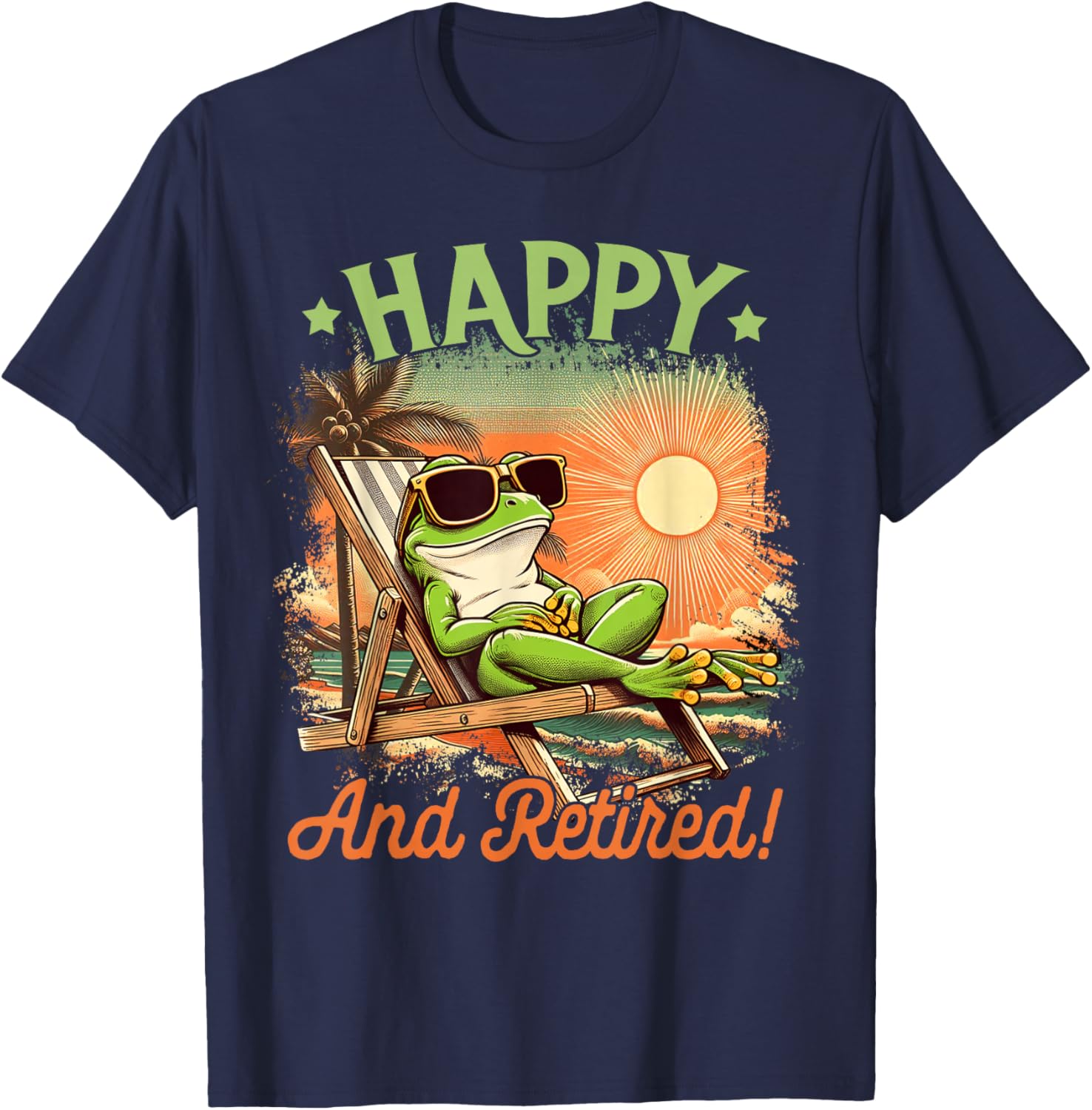 Retired Coworker Frog Retirement Party Beach Happy & Retired T-Shirt - T-Shirt | Navy