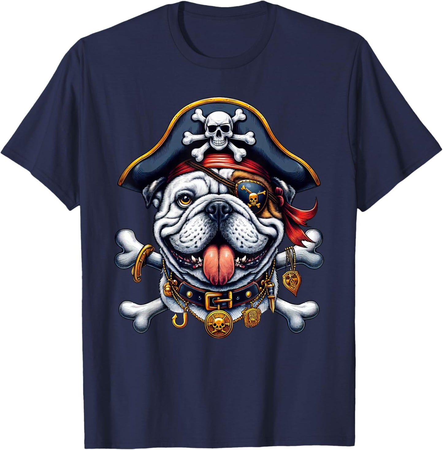 English Bulldog Pirate Crossbones Halloween Kids T-Shirt - T-Shirt | Navy