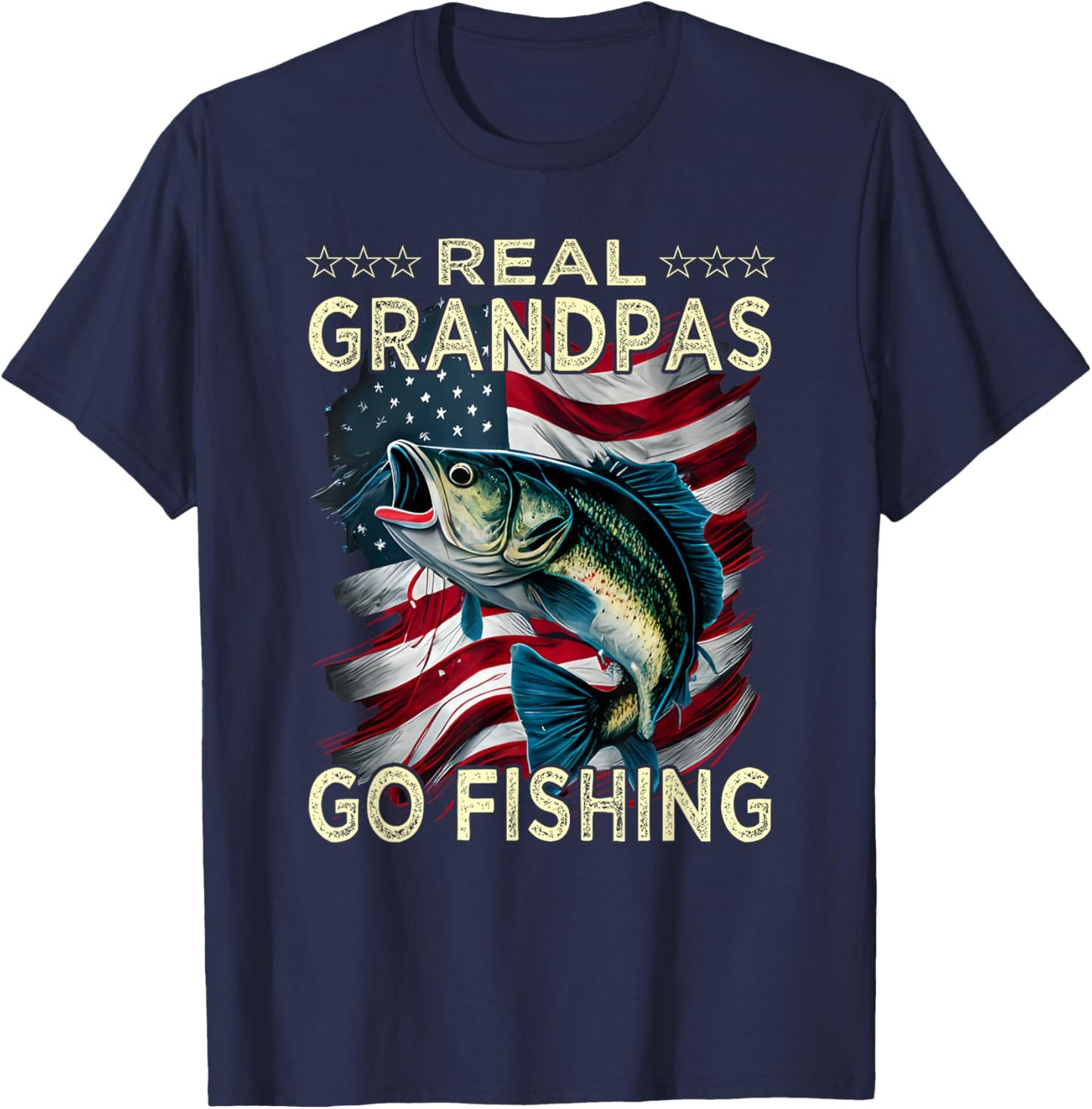 Real Grandpas Go Fishing - Largemouth Bass T-Shirt - T-Shirt | Navy