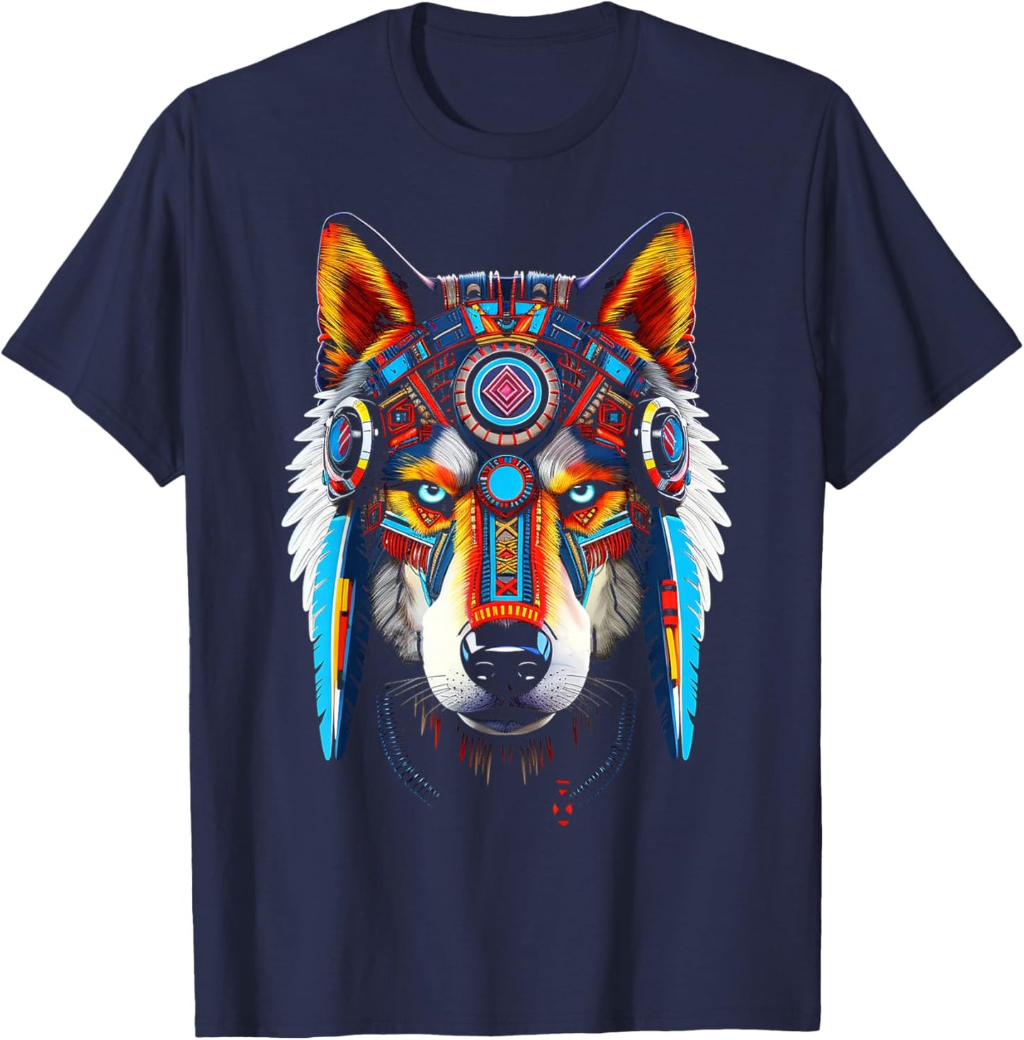 Wolf Anime Abstract Art Animal Face Graphic Wolf T-Shirt - T-Shirt | Navy