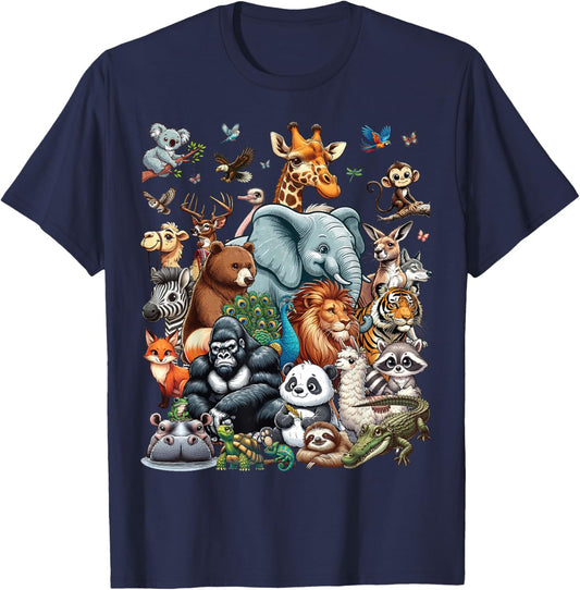 Zoo Animals Wildlife Safari Jungle Zoo Birthday Party T-Shirt - T-Shirt | Navy