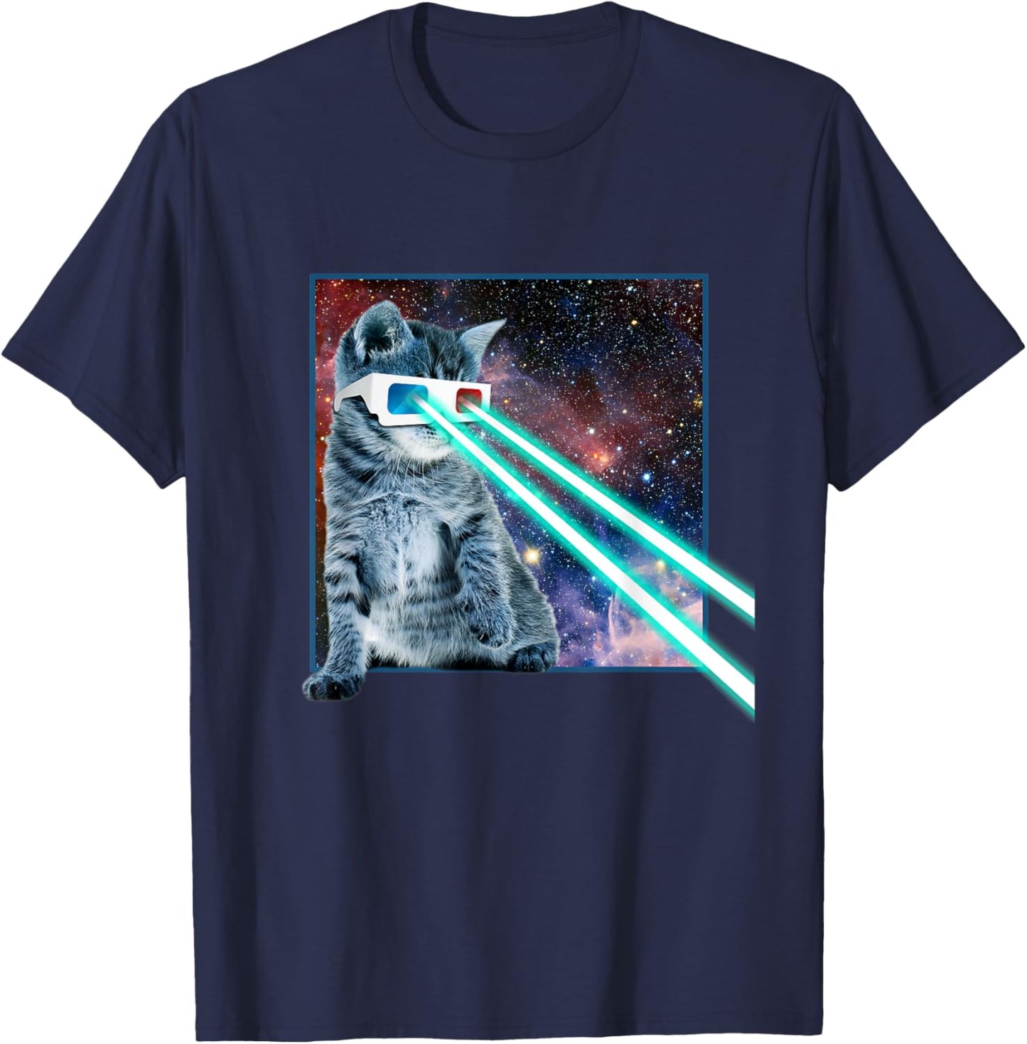 Laser Eye Cat | 3D Glasses | Kitty Galaxy Space Xmas Gift Women Kids T-Shirt - T-Shirt | Navy