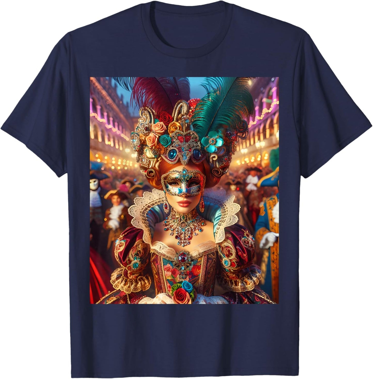 Fantasy Cute Lady Mask Venice T-Shirt - T-Shirt | Navy