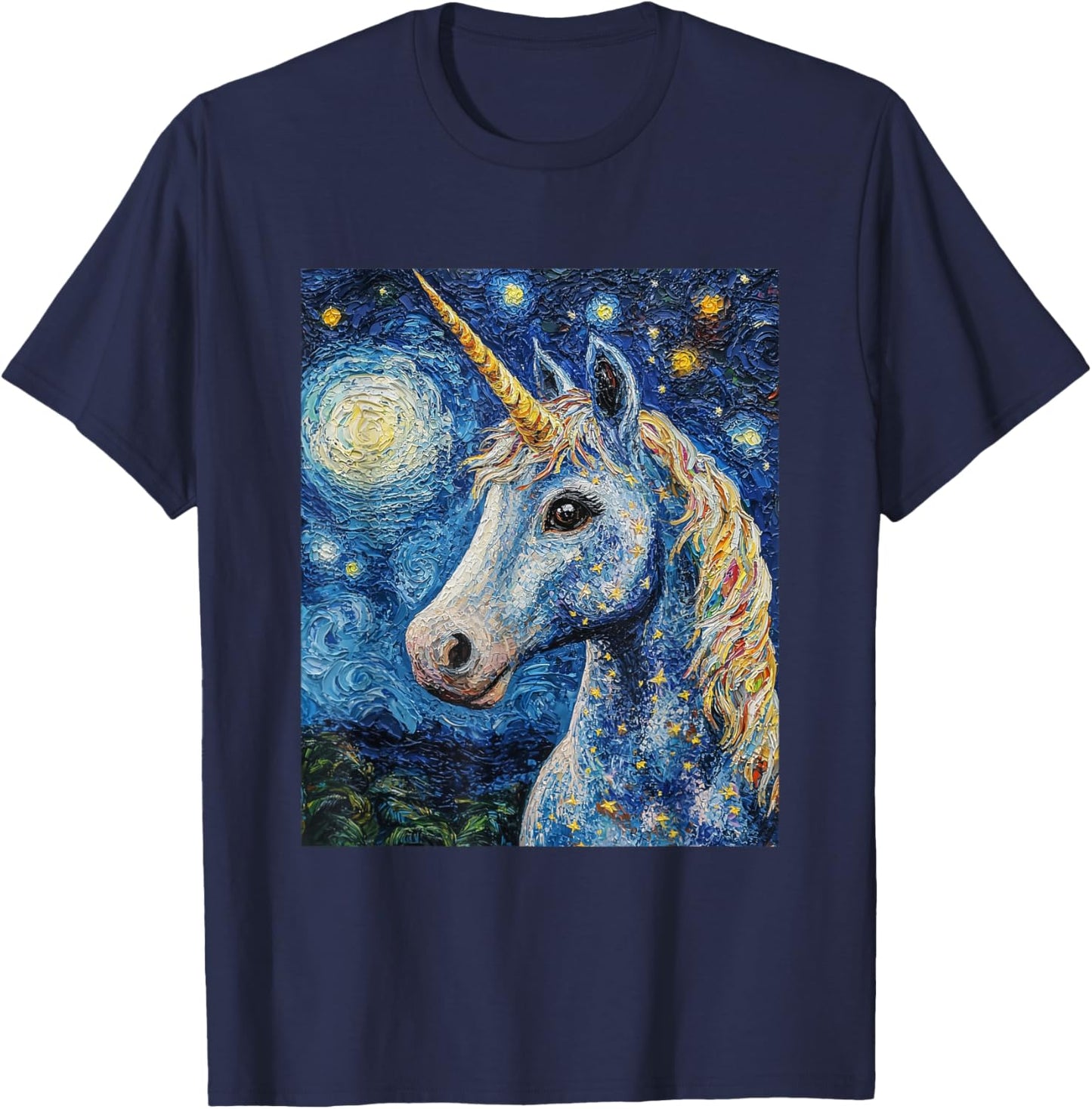 Cute Unicorn - Van Gogh Style - Starry Night T-Shirt - T-Shirt | Navy