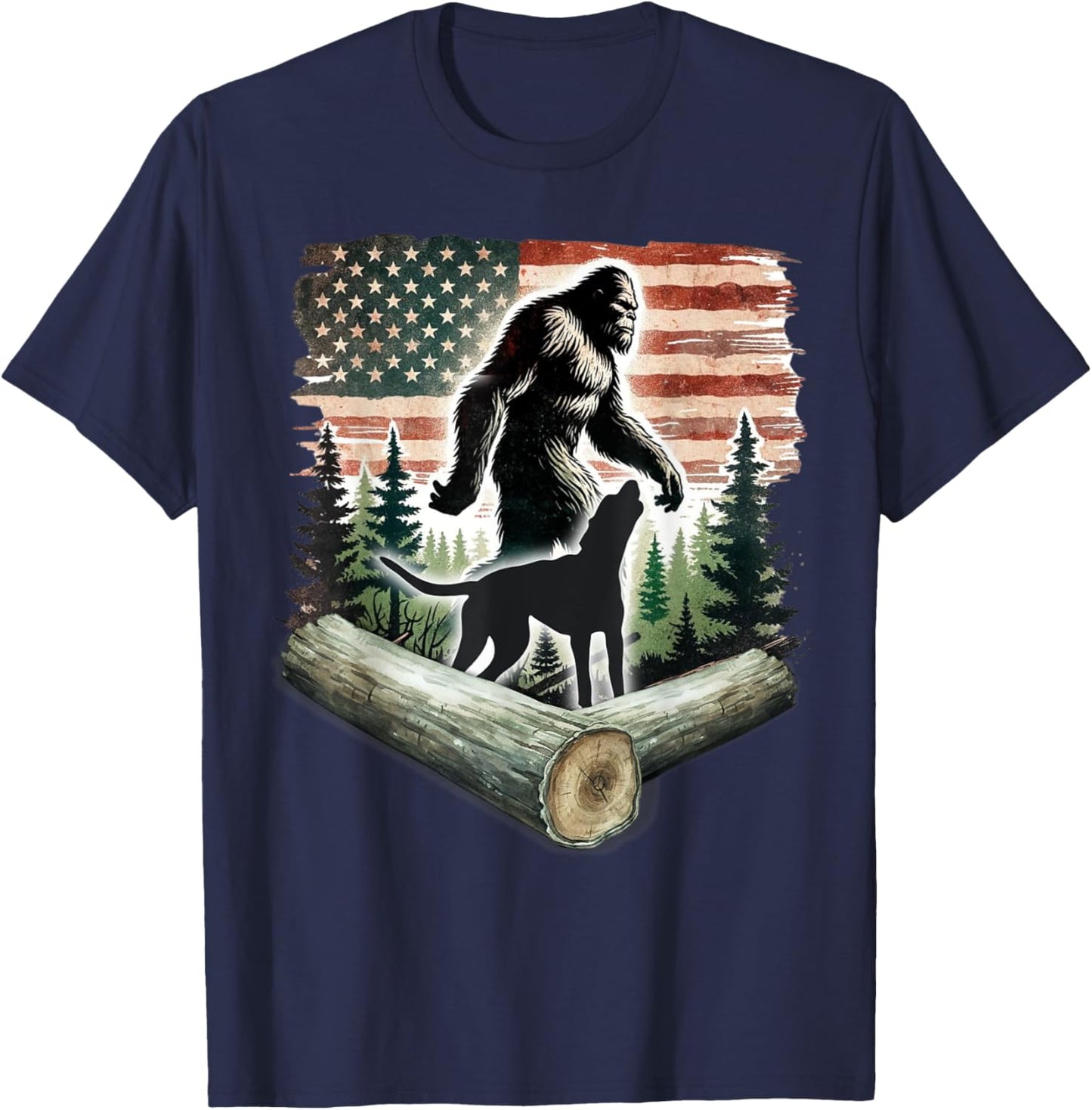 Bigfoot Coon Hunting with Treeing Walker Coonhound Dog T-Shirt - T-Shirt | Navy