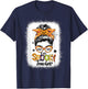 One Spooky Teacher For Halloween Messy Bun Mom Bleached T-Shirt - T-Shirt | Navy