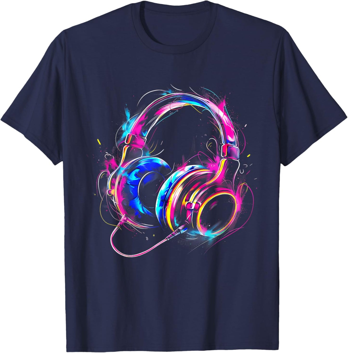 Headphones Music DJ House Dance Club Music Headphones Splash T-Shirt - T-Shirt | Navy