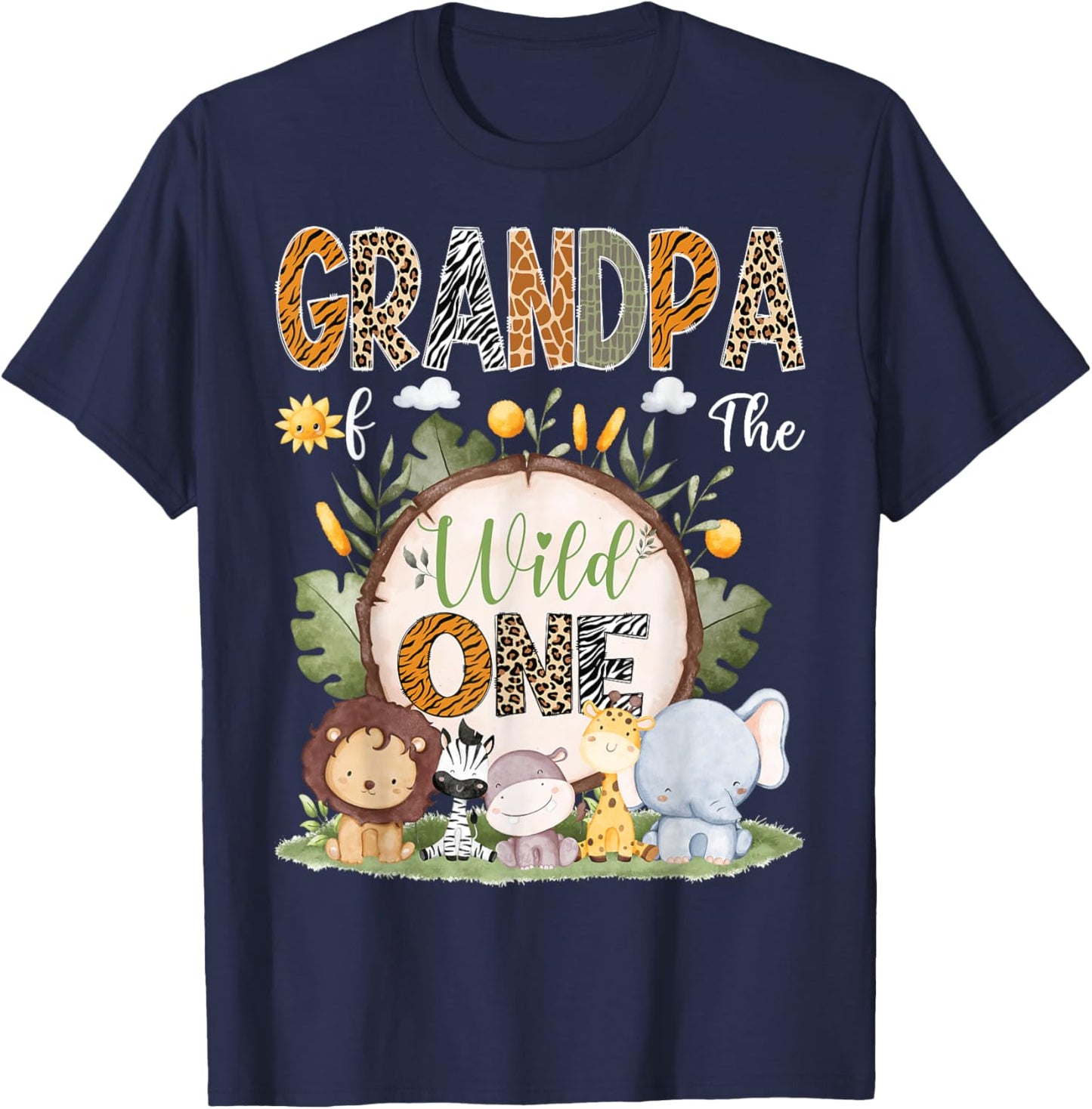 Grandpa Of The Wild One 1St Birthday Kids Safari Woodland T-Shirt - T-Shirt | Navy