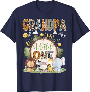 Grandpa Of The Wild One 1St Birthday Kids Safari Woodland T-Shirt - T-Shirt | Navy