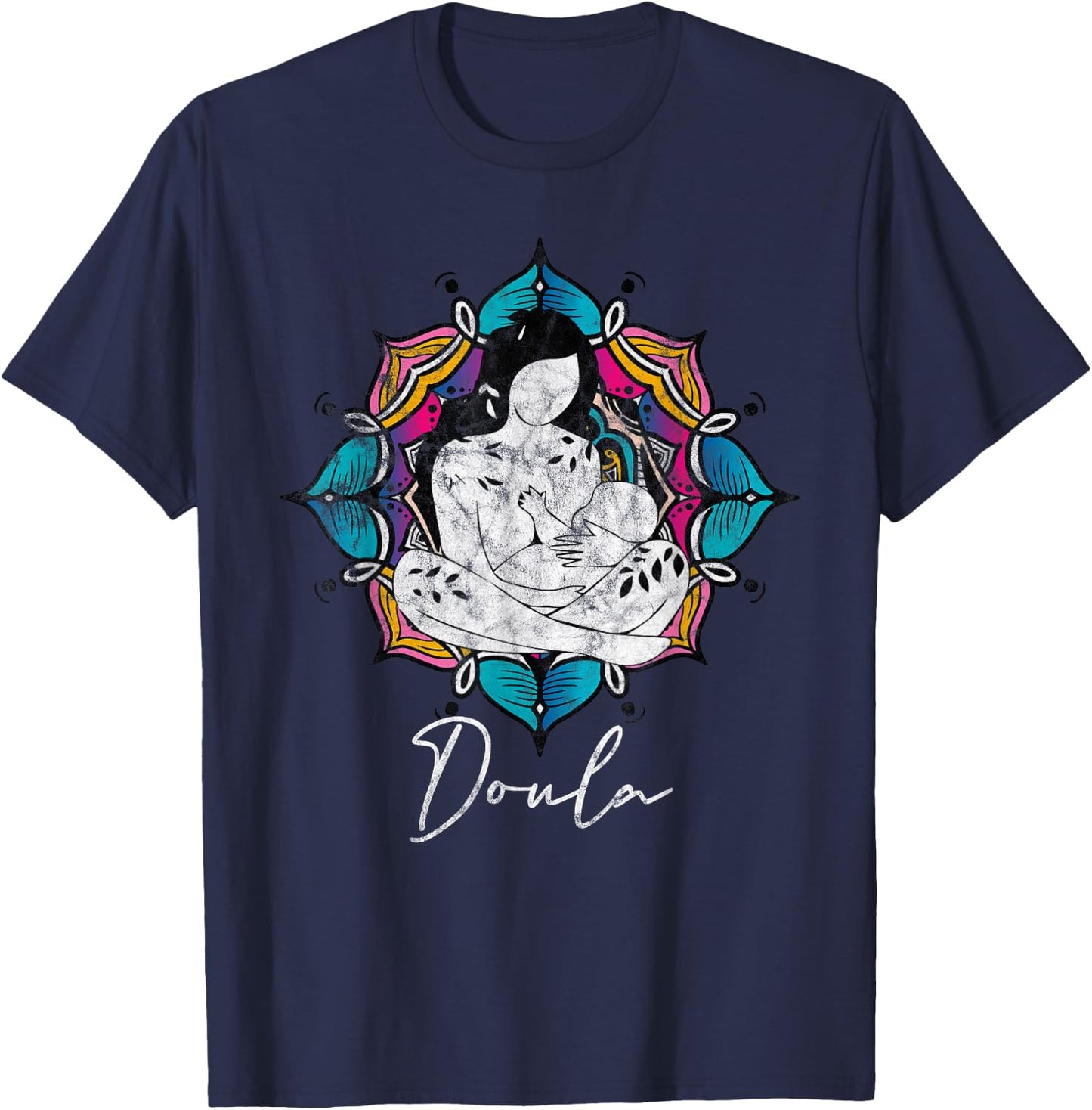 Doula Floral Birth Companion Gift Birth Coach Assistant T-Shirt - T-Shirt | Navy