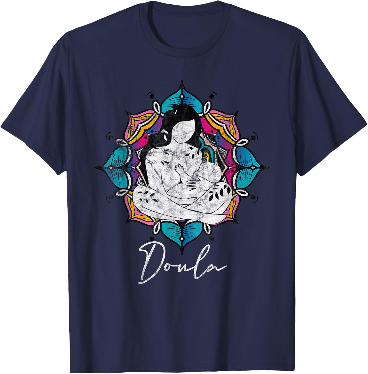 Doula Floral Birth Companion Gift Birth Coach Assistant T-Shirt - T-Shirt | Navy