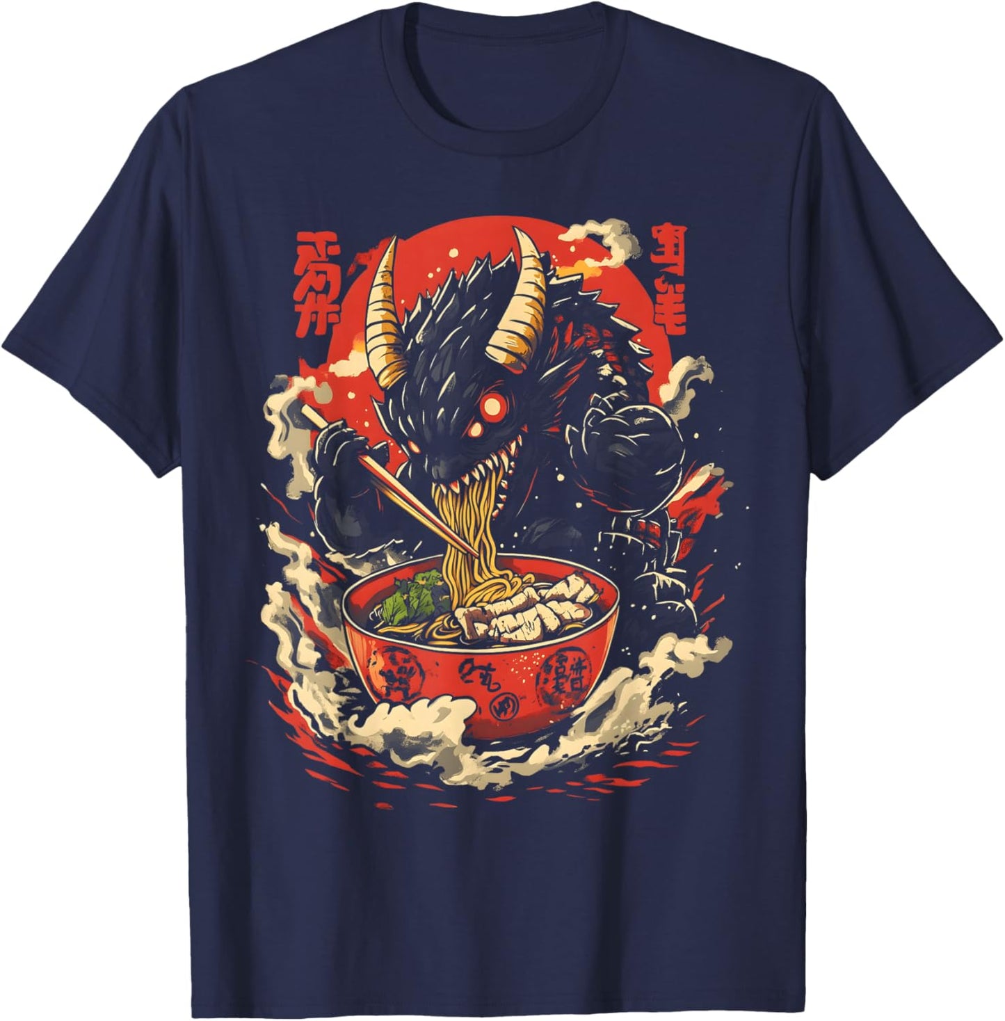 Kaiju Eating Ramen Funny Japanese Monster Lover Birthday T-Shirt - T-Shirt | Navy