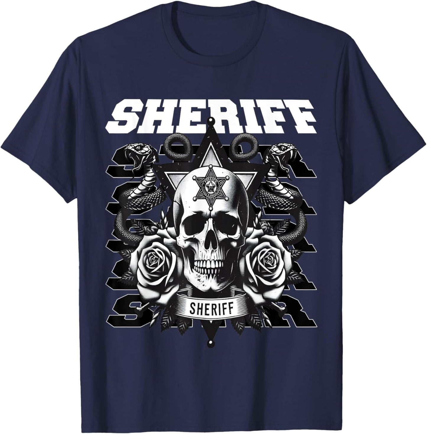 Sheriff Star Snakes and Roses T-Shirt - T-Shirt | Navy