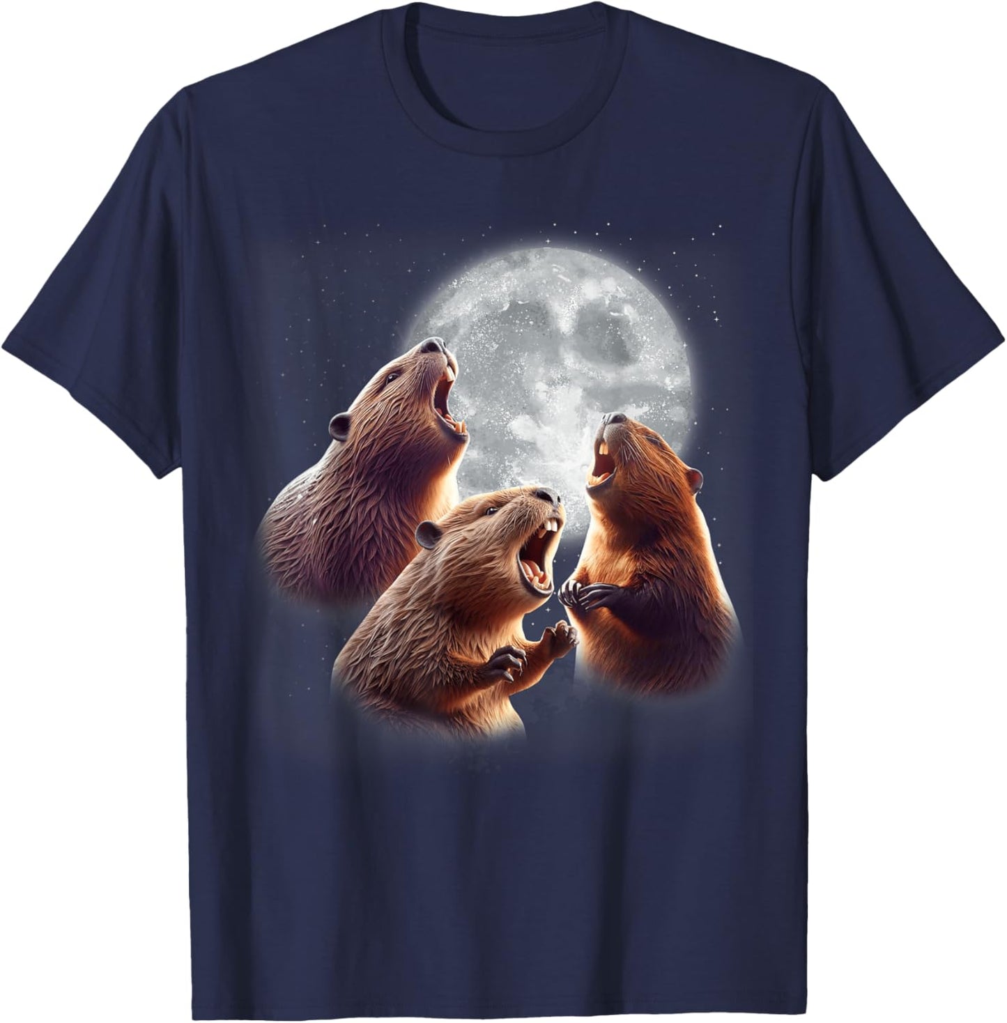 3 Beaver Howling At The Moon Funny Beaver Lover Rodent Kids T-Shirt - T-Shirt | Navy