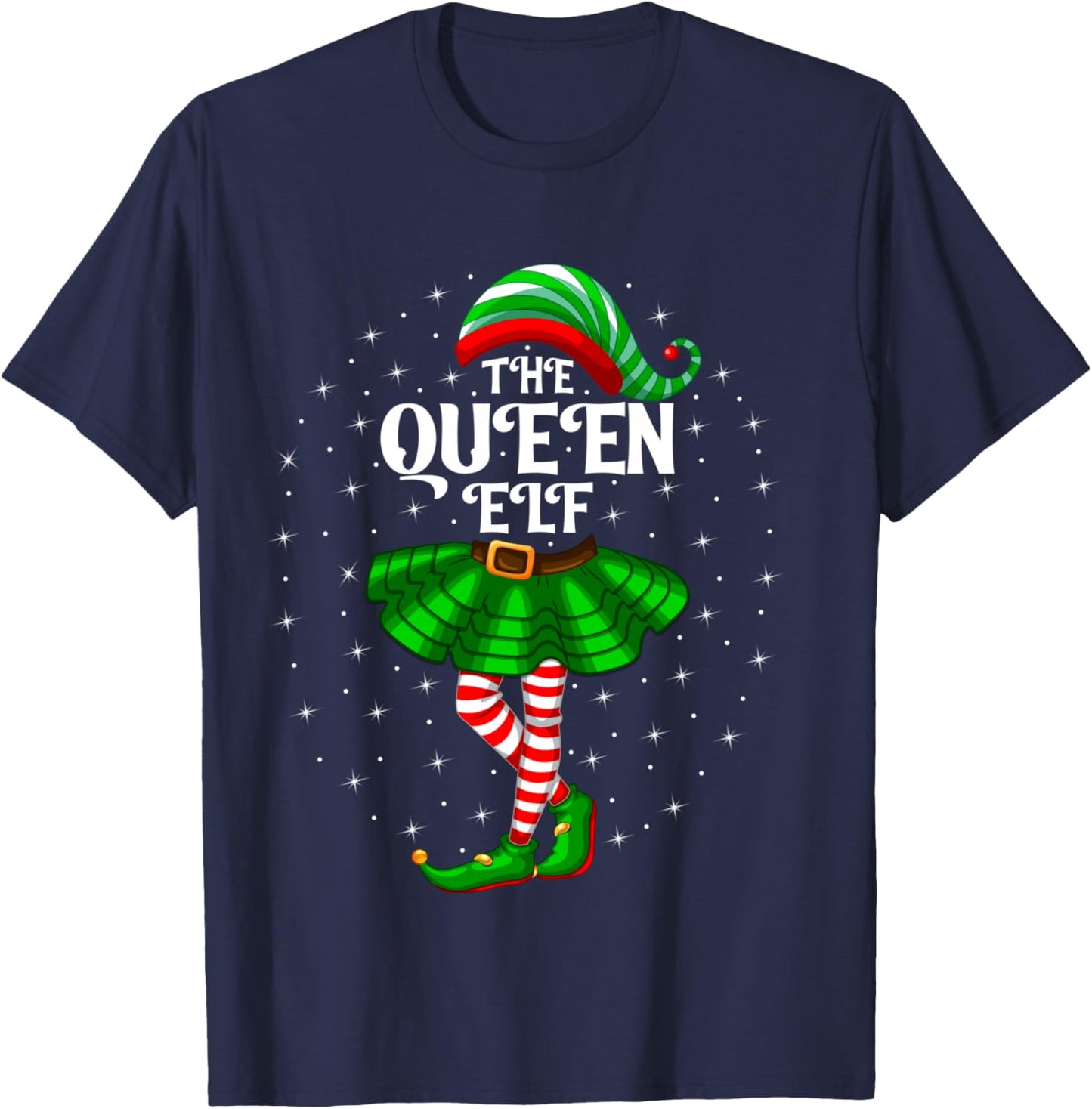 Xmas Family Matching Women Girls Mom The Queen Elf Christmas T-Shirt - T-Shirt | Navy