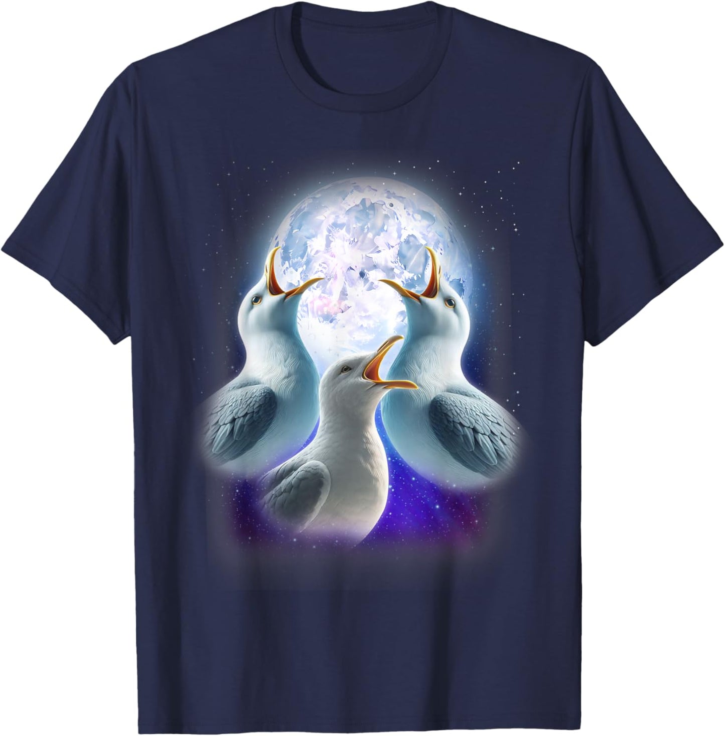 3 Seagulls Howling At The Moon Funny Seagull Lover Seabird T-Shirt - T-Shirt | Navy