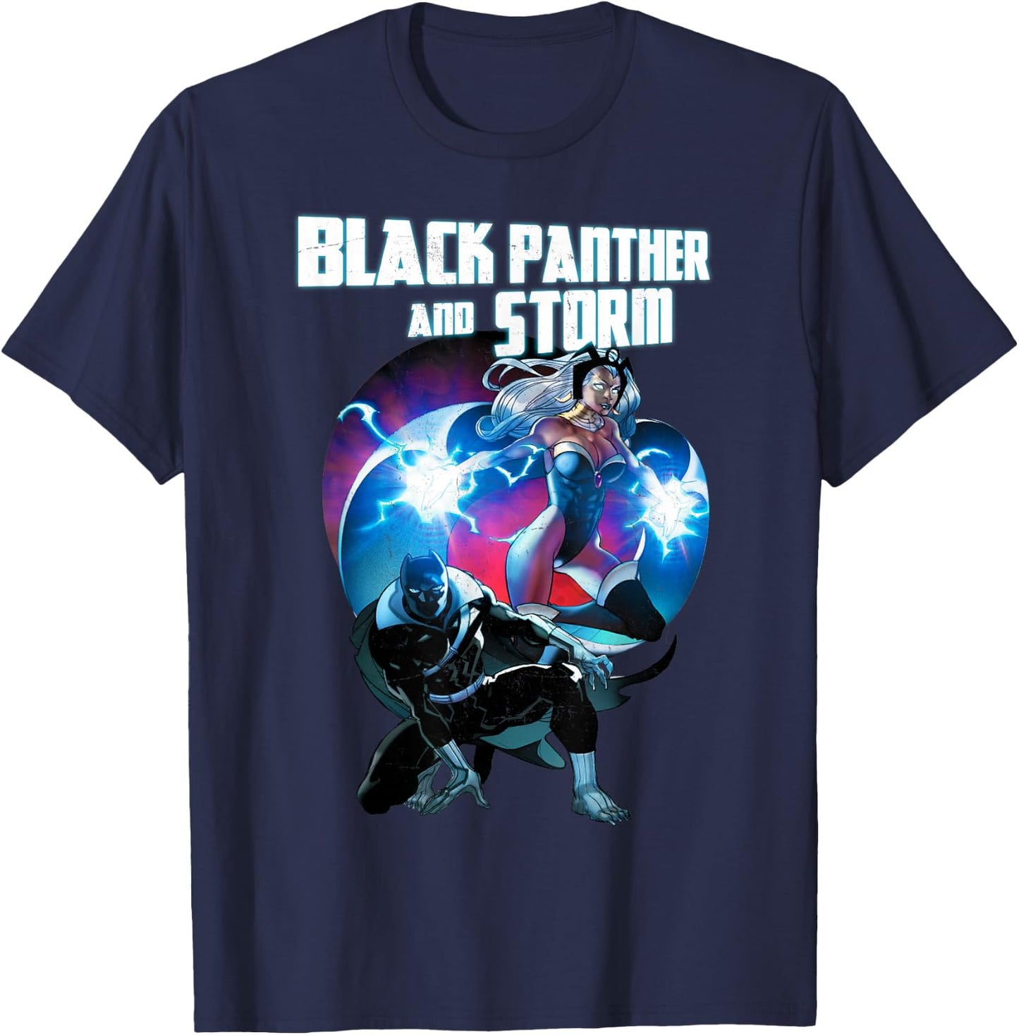 Marvel Black Panther and Storm Lightning Portrait T-Shirt - T-Shirt | Navy