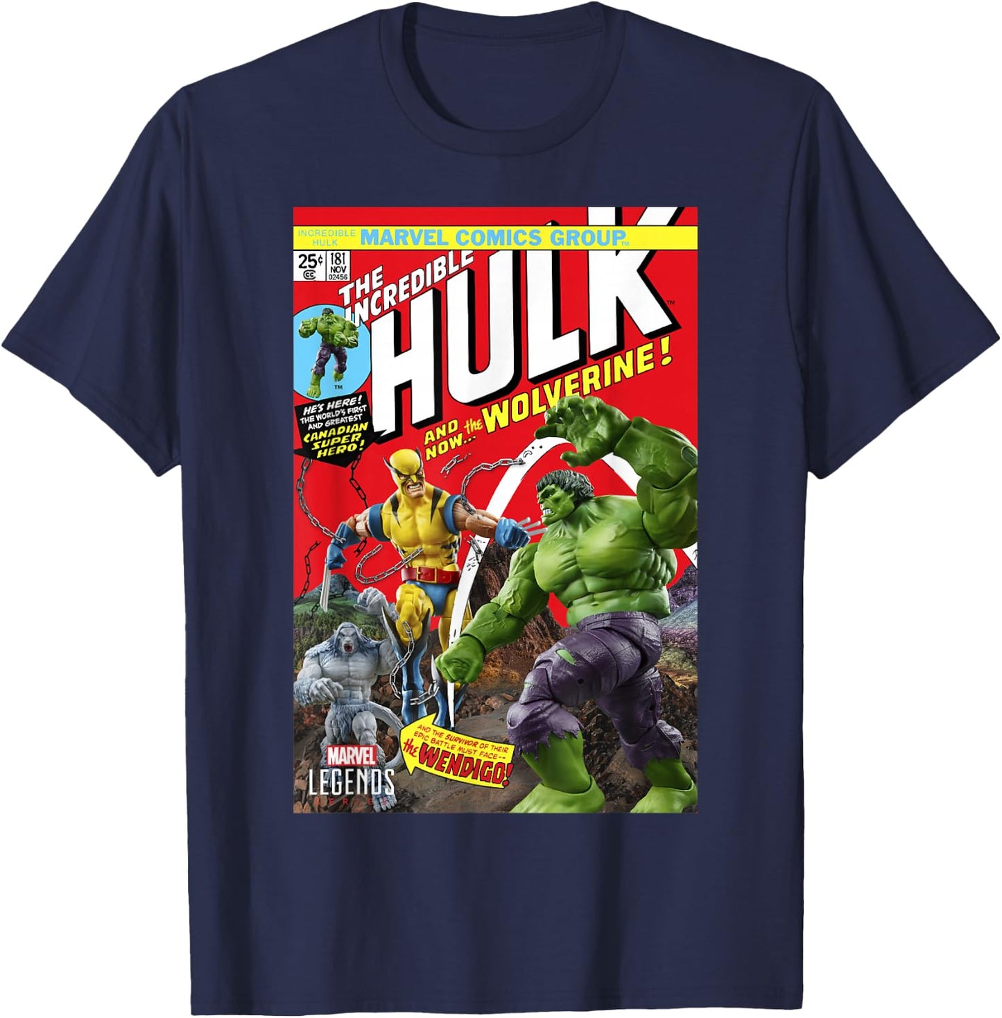 Marvel Legends Series Hulk and Wolverine Comic Cover T-Shirt - T-Shirt | Navy