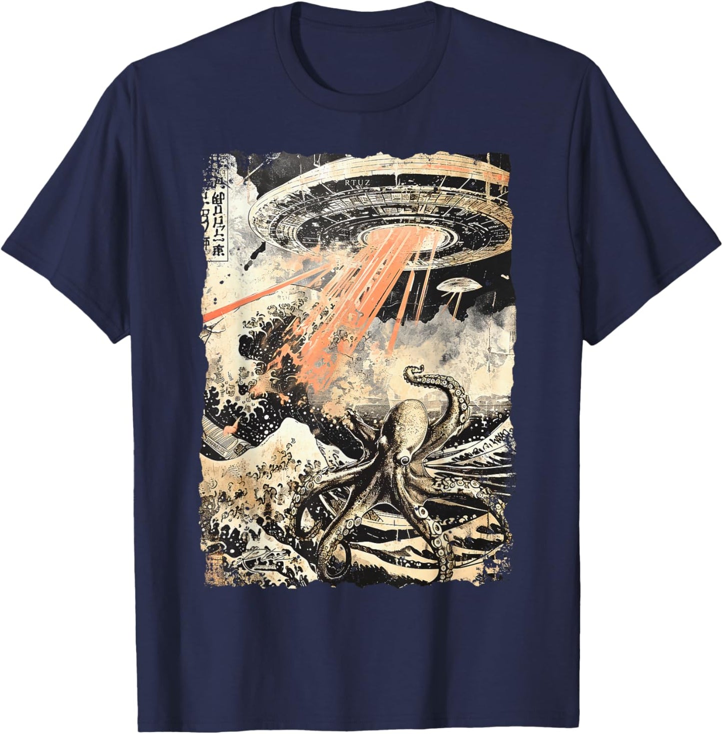 Y2K Streetwear Vintage Fashion Oktopus Horror Monster Krake T-Shirt - T-Shirt | Navy
