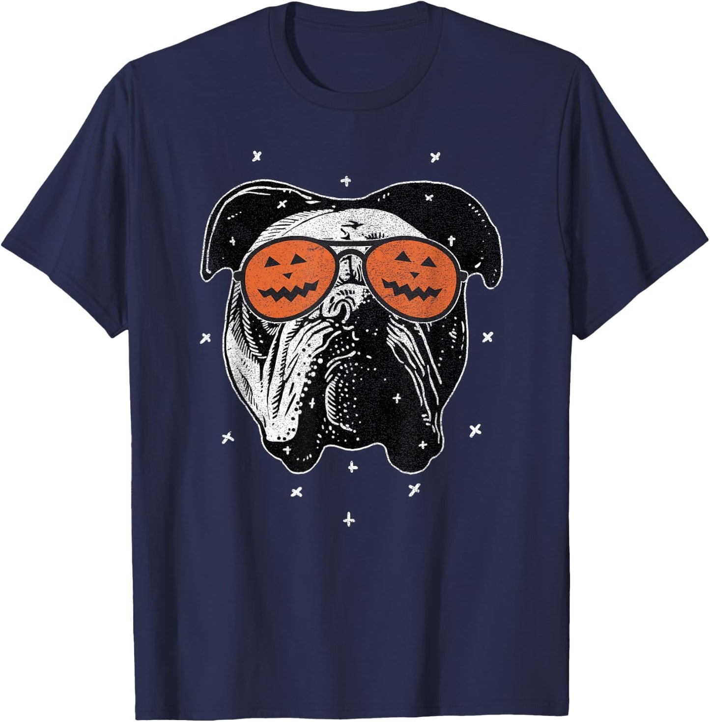 English Dog Wearing Pumpkin Sunglasses | Halloween Bulldog Women Kids T-Shirt - T-Shirt | Navy