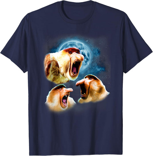 Howling at the Moon Shirt - Funny Proboscis Monkey T-Shirt - T-Shirt | Navy