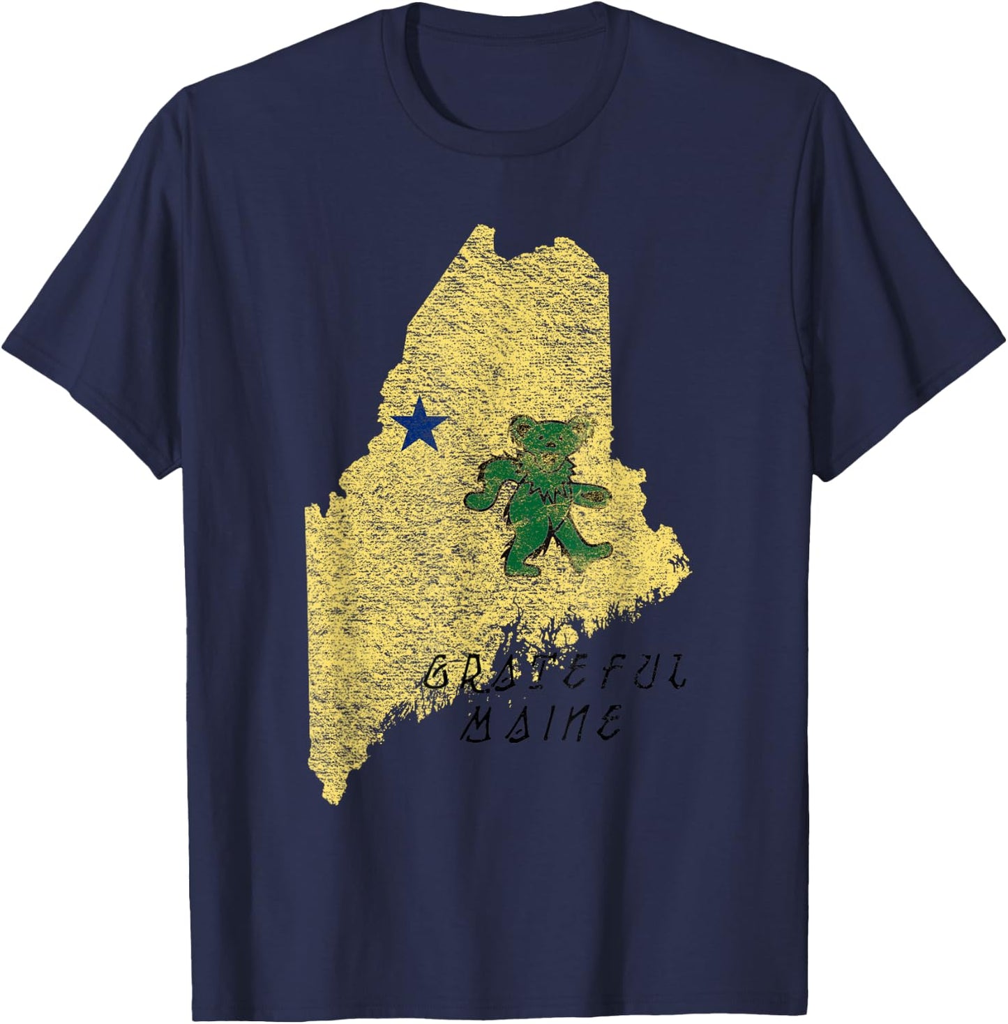 Grateful Maine Distressed Original Maine Flag T-Shirt - T-Shirt | Navy