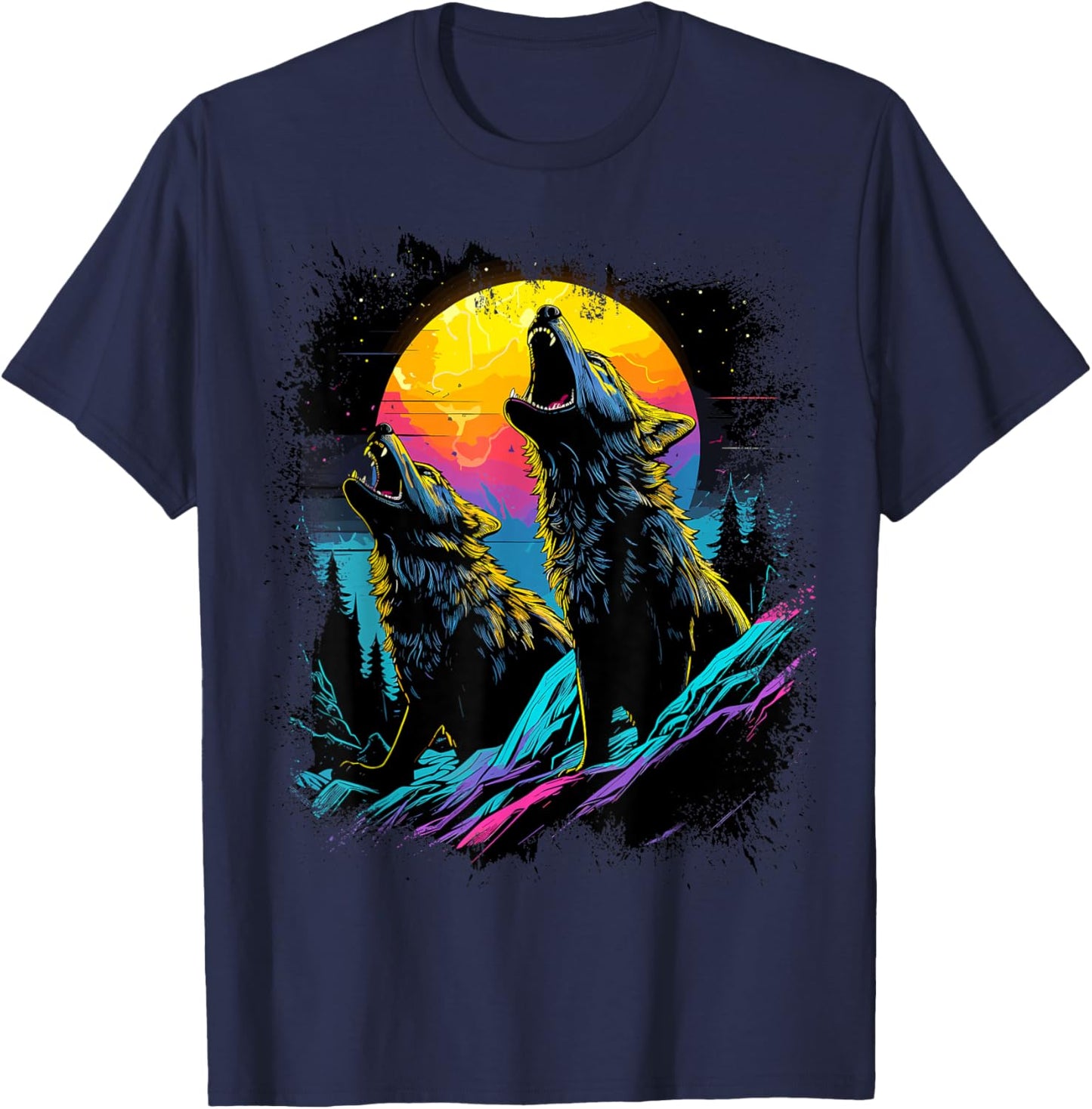 Wolves Moon Howling Wolf T-Shirt - T-Shirt | Navy