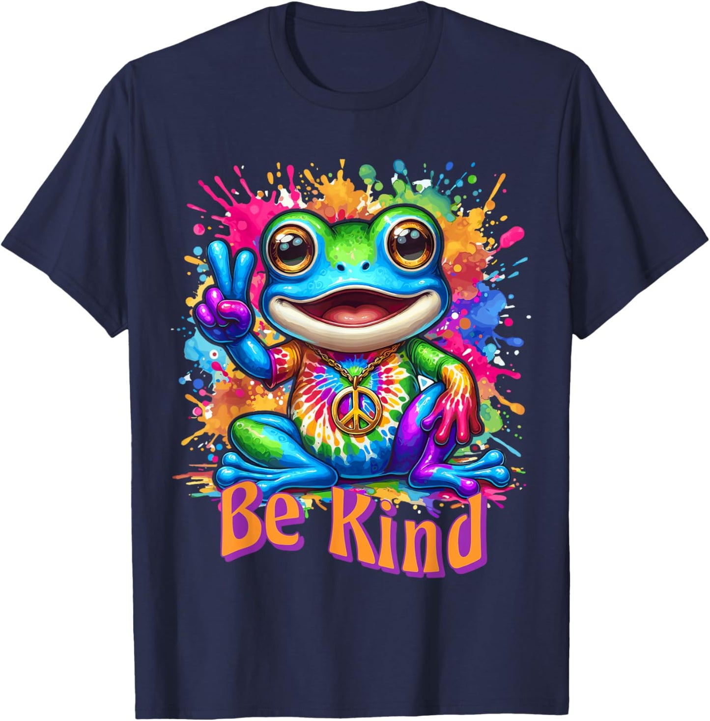Tie-Dye Frog Peace Sign Hippie T-Shirt - T-Shirt | Navy