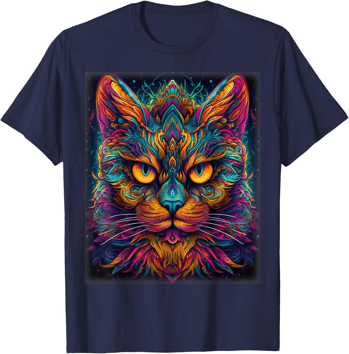 Colorful Cat | Psychedelic Art Trippy Hippie Girls Men Women T-Shirt - T-Shirt | Navy