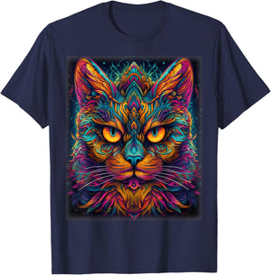 Colorful Cat | Psychedelic Art Trippy Hippie Girls Men Women T-Shirt - T-Shirt | Navy
