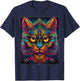 Colorful Cat | Psychedelic Art Trippy Hippie Girls Men Women T-Shirt - T-Shirt | Navy