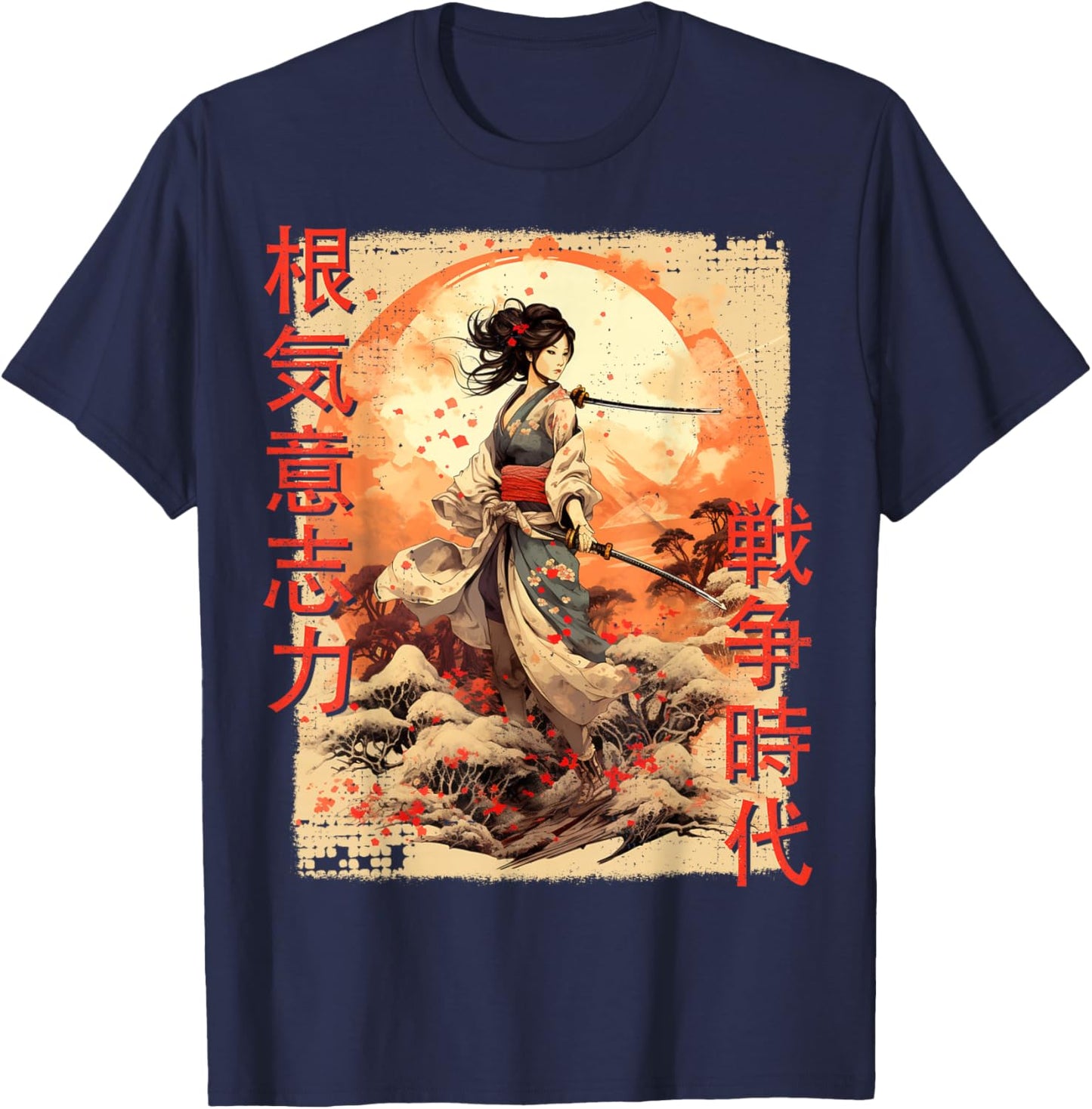 Samurai Woman Warrior Japanese Ninja Woman Kawaii T-Shirt - T-Shirt | Navy