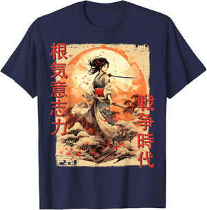 Samurai Woman Warrior Japanese Ninja Woman Kawaii T-Shirt - T-Shirt | Navy