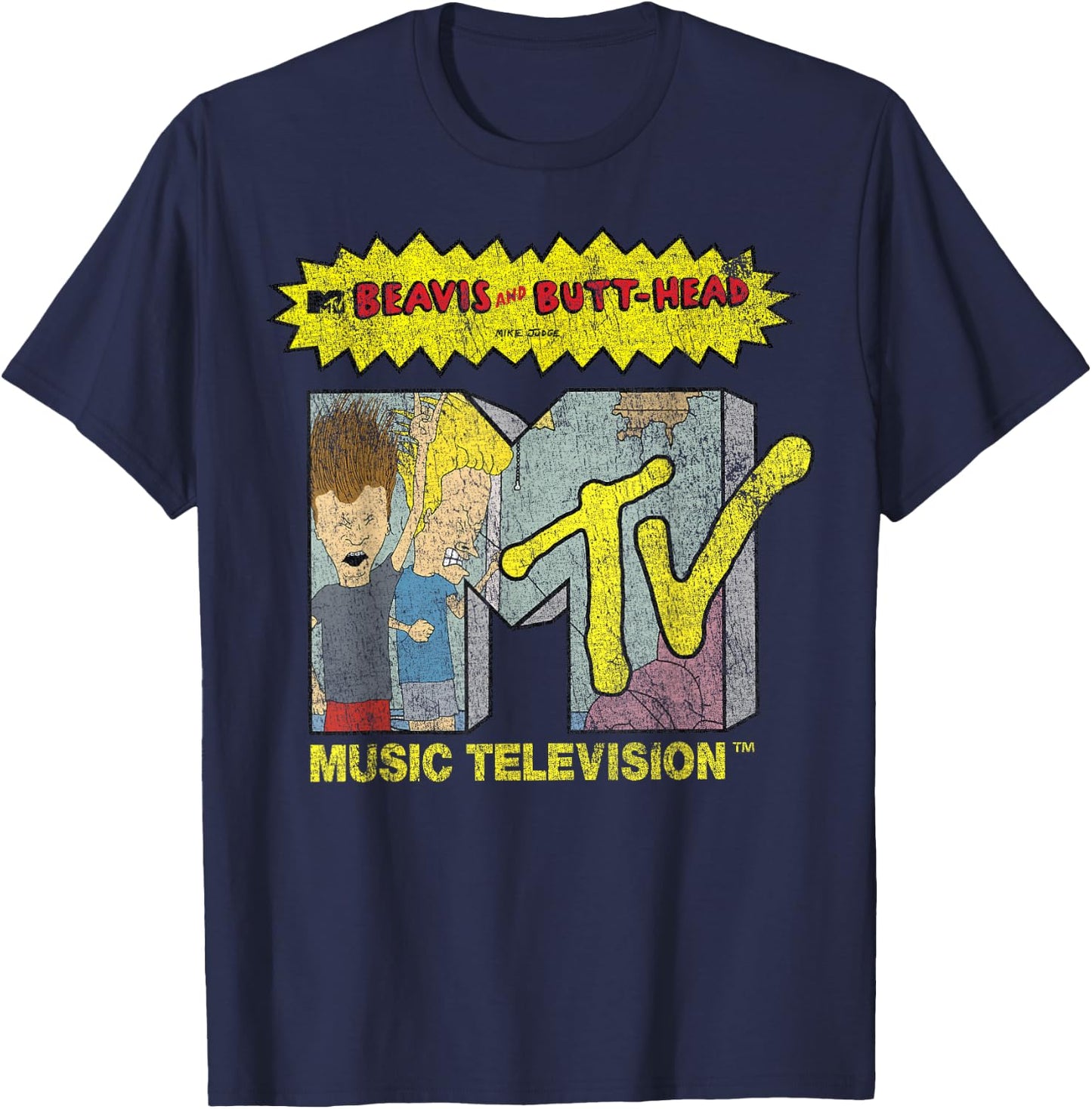Beavis and Butt-Head Distressed MTV Logo Small T-Shirt - T-Shirt | Navy
