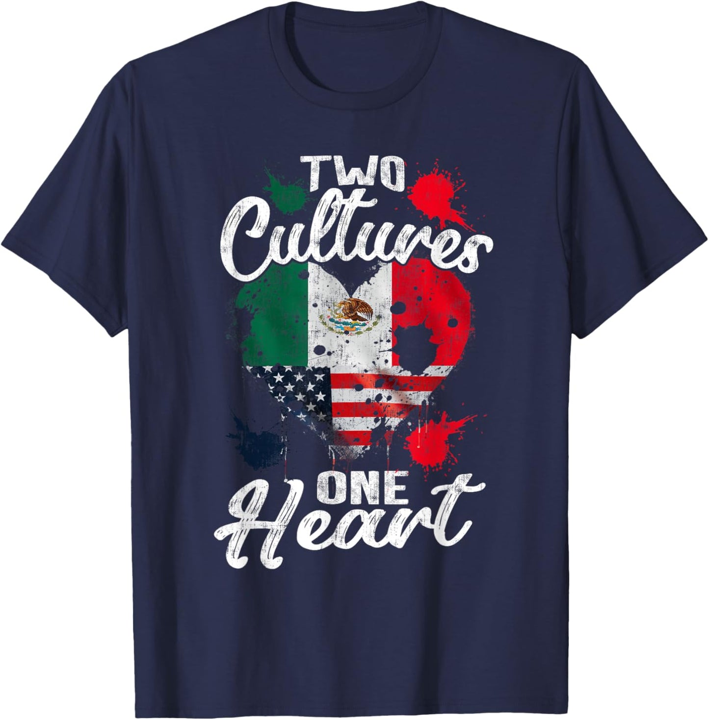 Zwei Kulturen EIN Herz Mexico USA Mexican American T-Shirt - T-Shirt | Navy