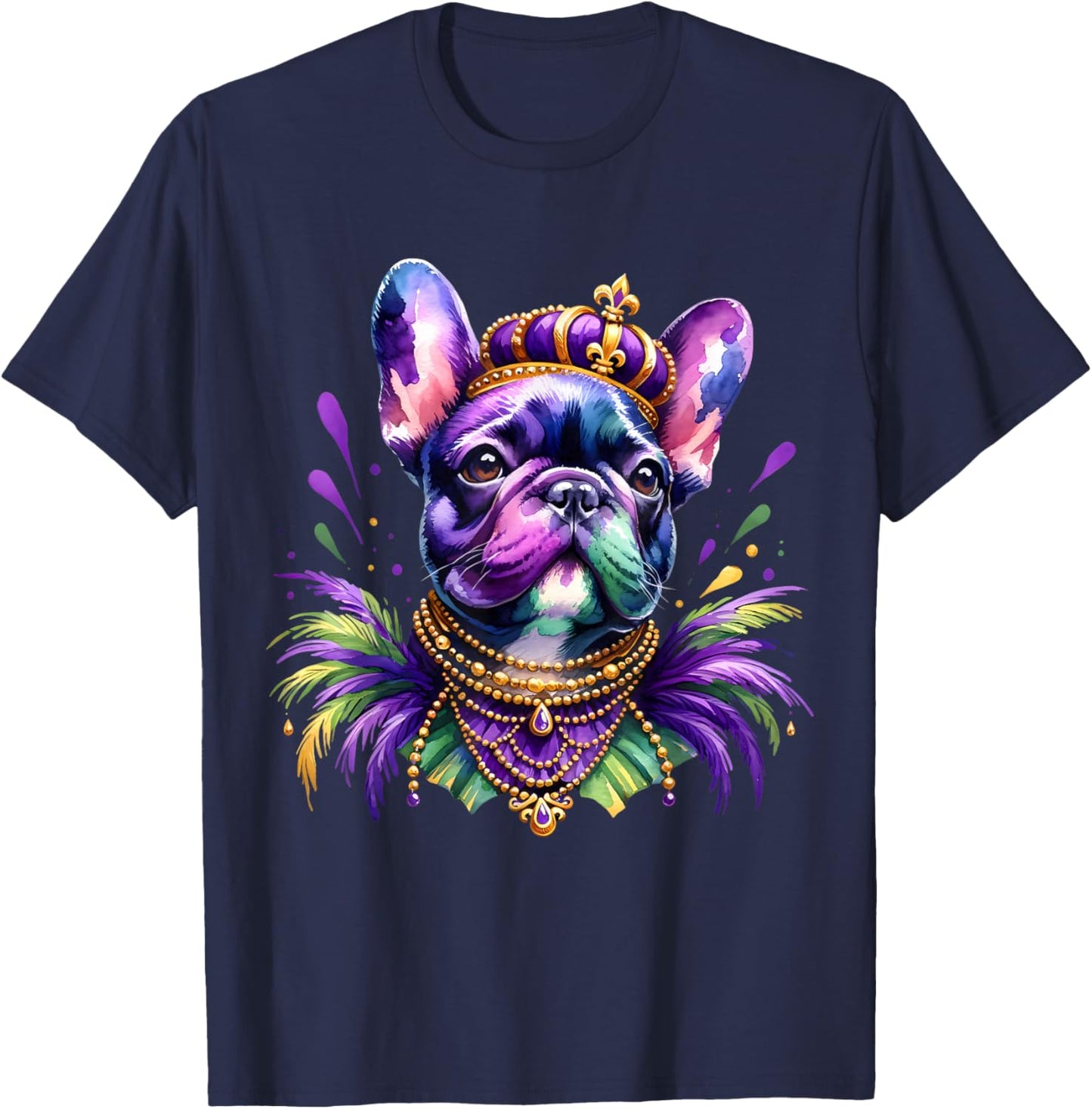 French Bulldog Owners with Mardi Gras Watercolor Dog Lovers Men Women Kids T-Shirt - T-Shirt | Navy
