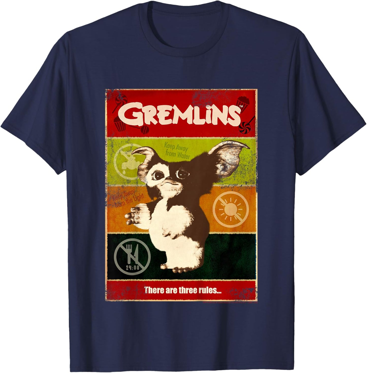 Kids Gremlins Gizmo Paneled Three Rules Poster T-Shirt - T-Shirt | Navy