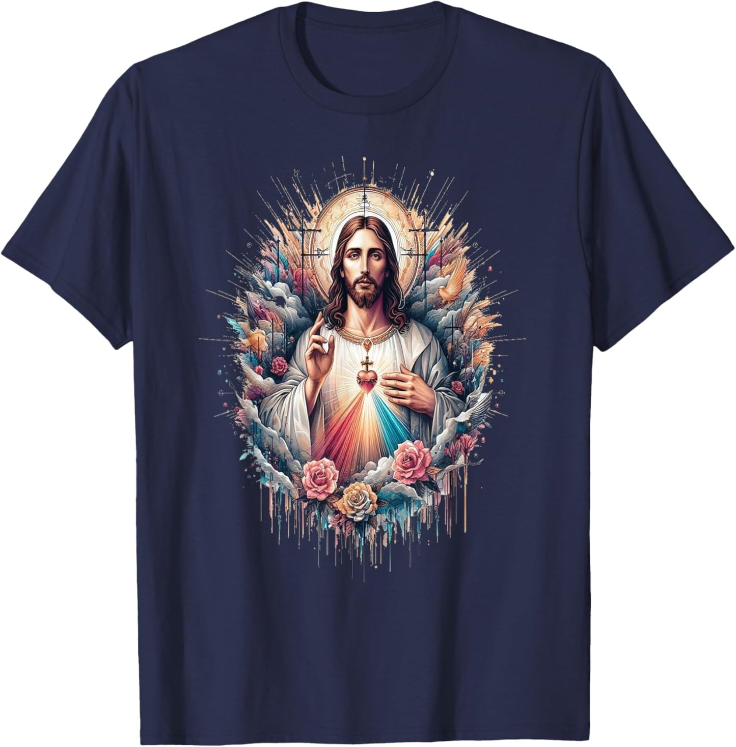 Jesus I Trust In You Divine Mercy Catholic T-Shirt - T-Shirt | Navy