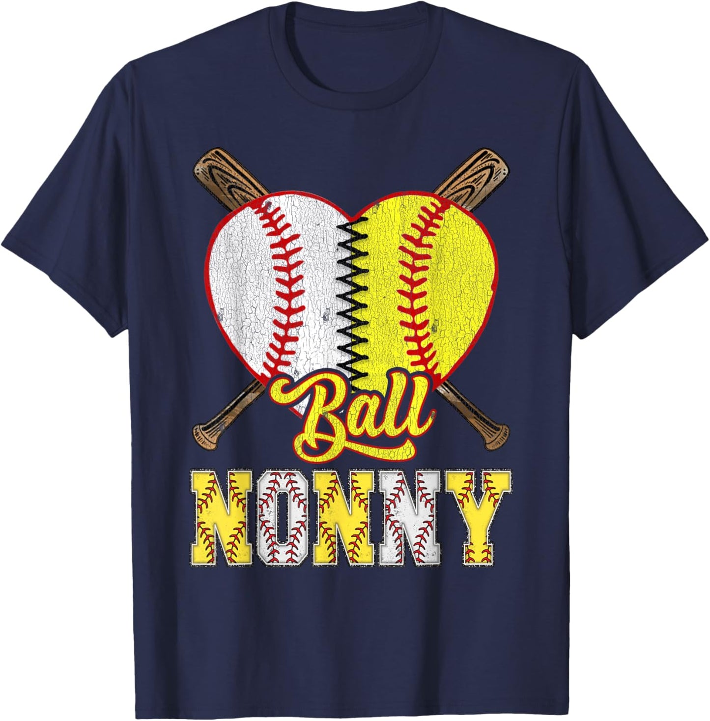 Nonny Of Both Ball Nonny Half Baseball Softball T-Shirt - T-Shirt | Navy