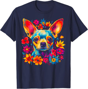 Chihuahua Dog Flowers T-Shirt - T-Shirt | Navy