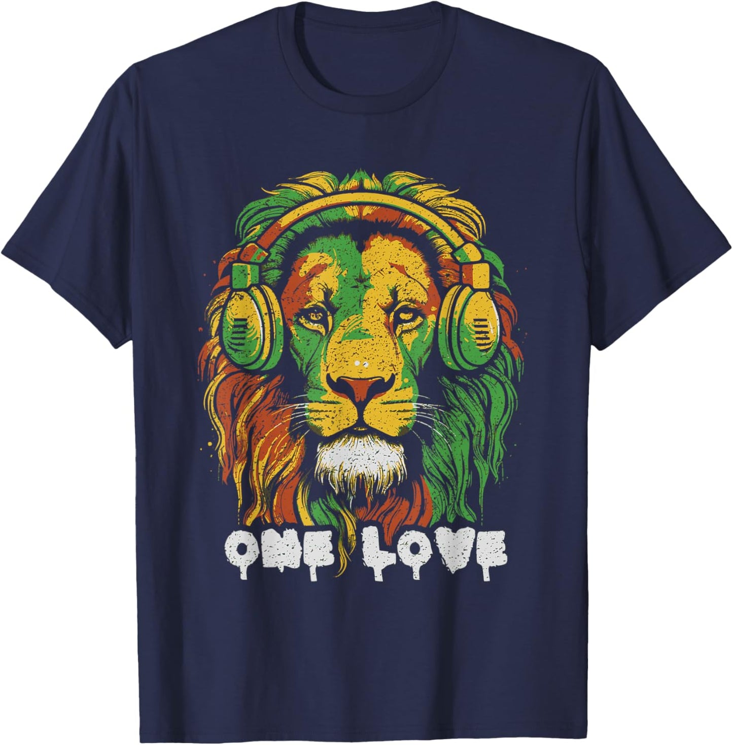 Rasta Lion Reggae Music Lion Of Judah Jamaican Pride T-Shirt - T-Shirt | Navy