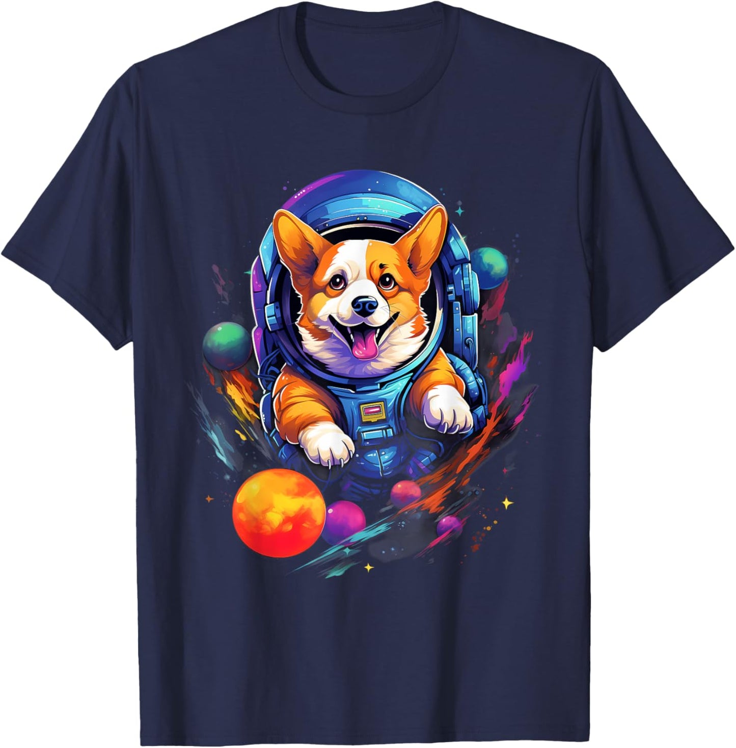 Space Corgi Dog Astronaut T-Shirt - T-Shirt | Navy