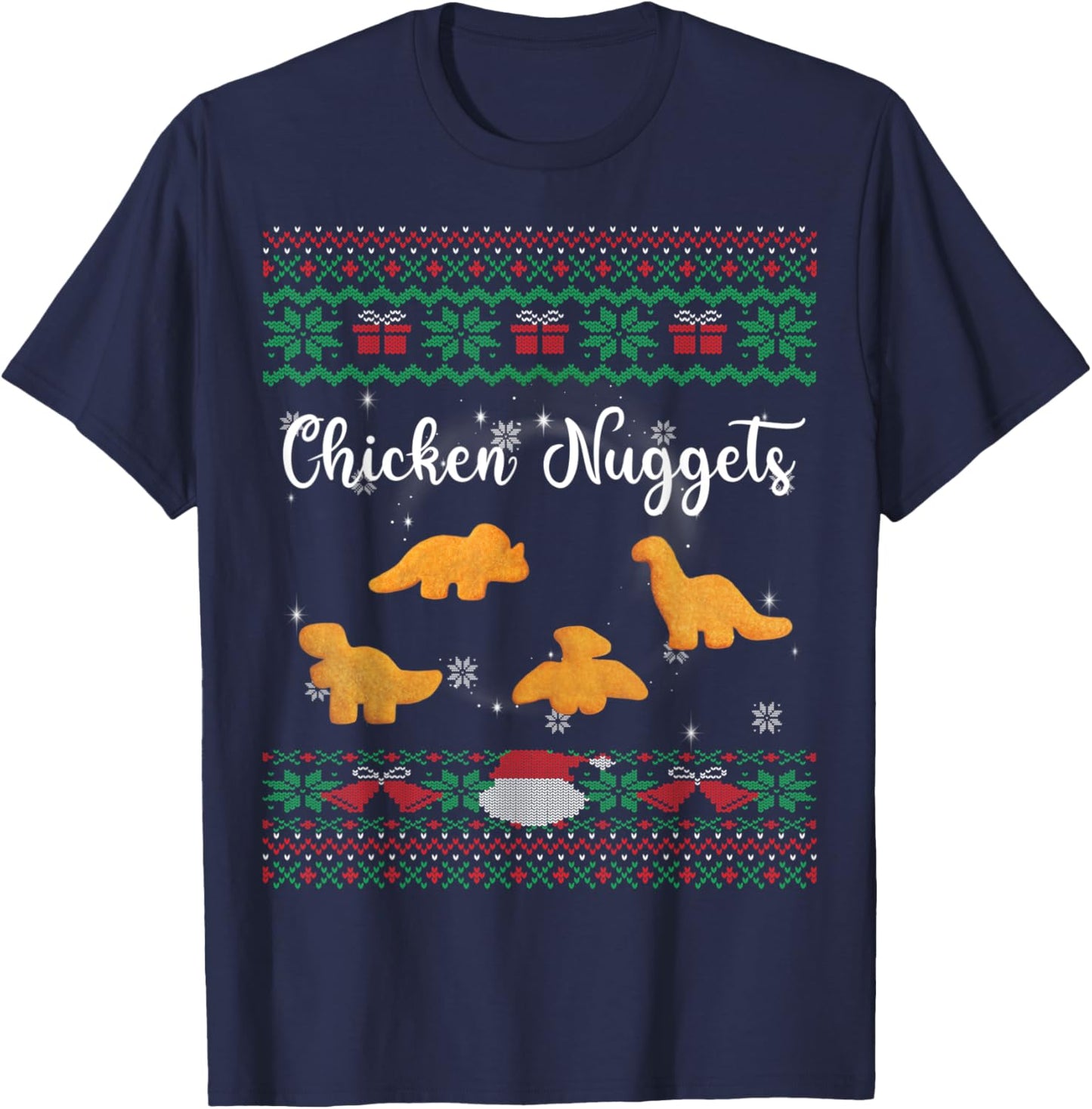 Dinos Chicken Nuggets Ugly Christmas Sweater Funny Realistic T-Shirt - T-Shirt | Navy