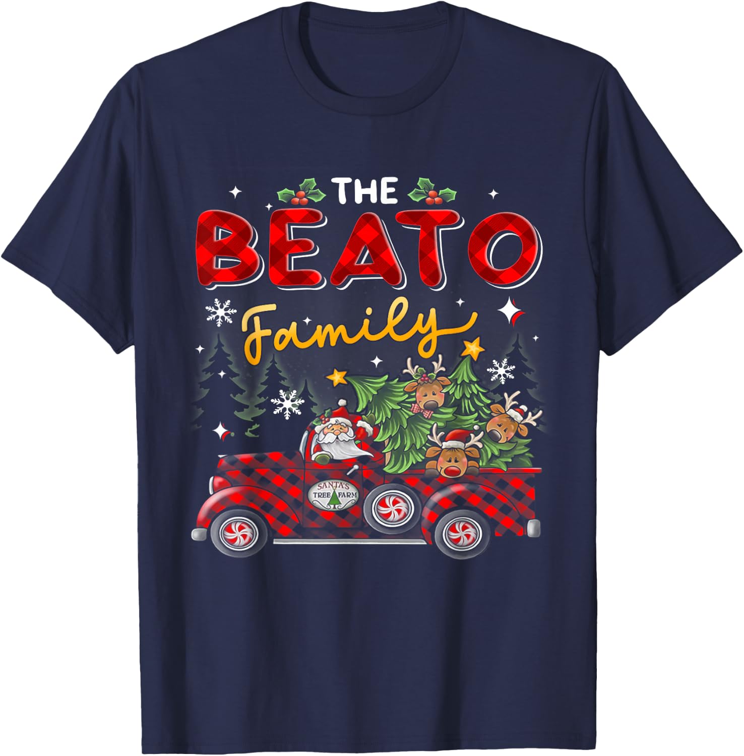 The Beato Family Christmas Matching Pajamas Group Gift T-Shirt - T-Shirt | Navy