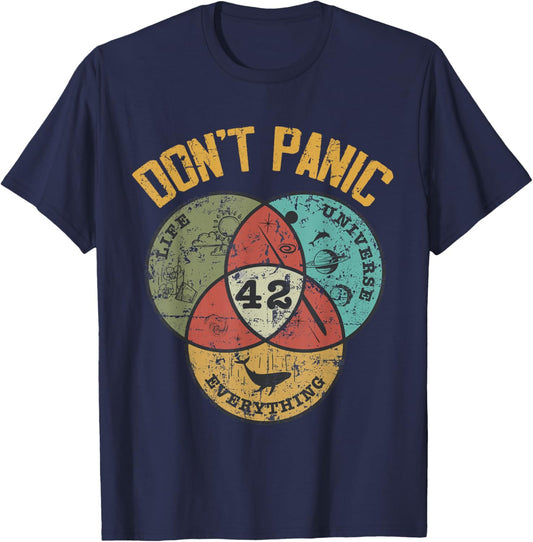 42 Answer to Life The Universe and Everything Don't Panic T-Shirt - T-Shirt | Navy