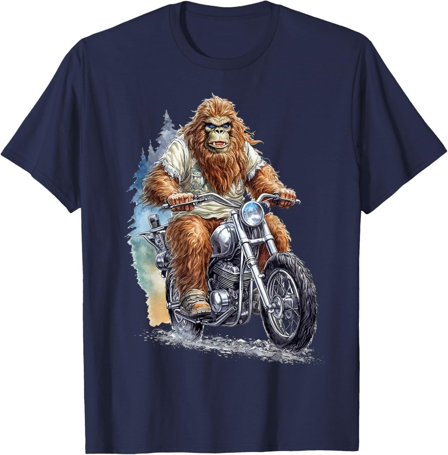 Bigfoot Riding Motorcycle Bike Funny Bigfoot Sasquatch Biker T-Shirt - T-Shirt | Navy