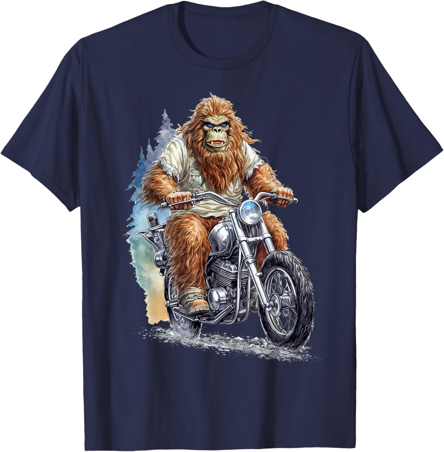Bigfoot Riding Motorcycle Bike Funny Bigfoot Sasquatch Biker T-Shirt - T-Shirt | Navy