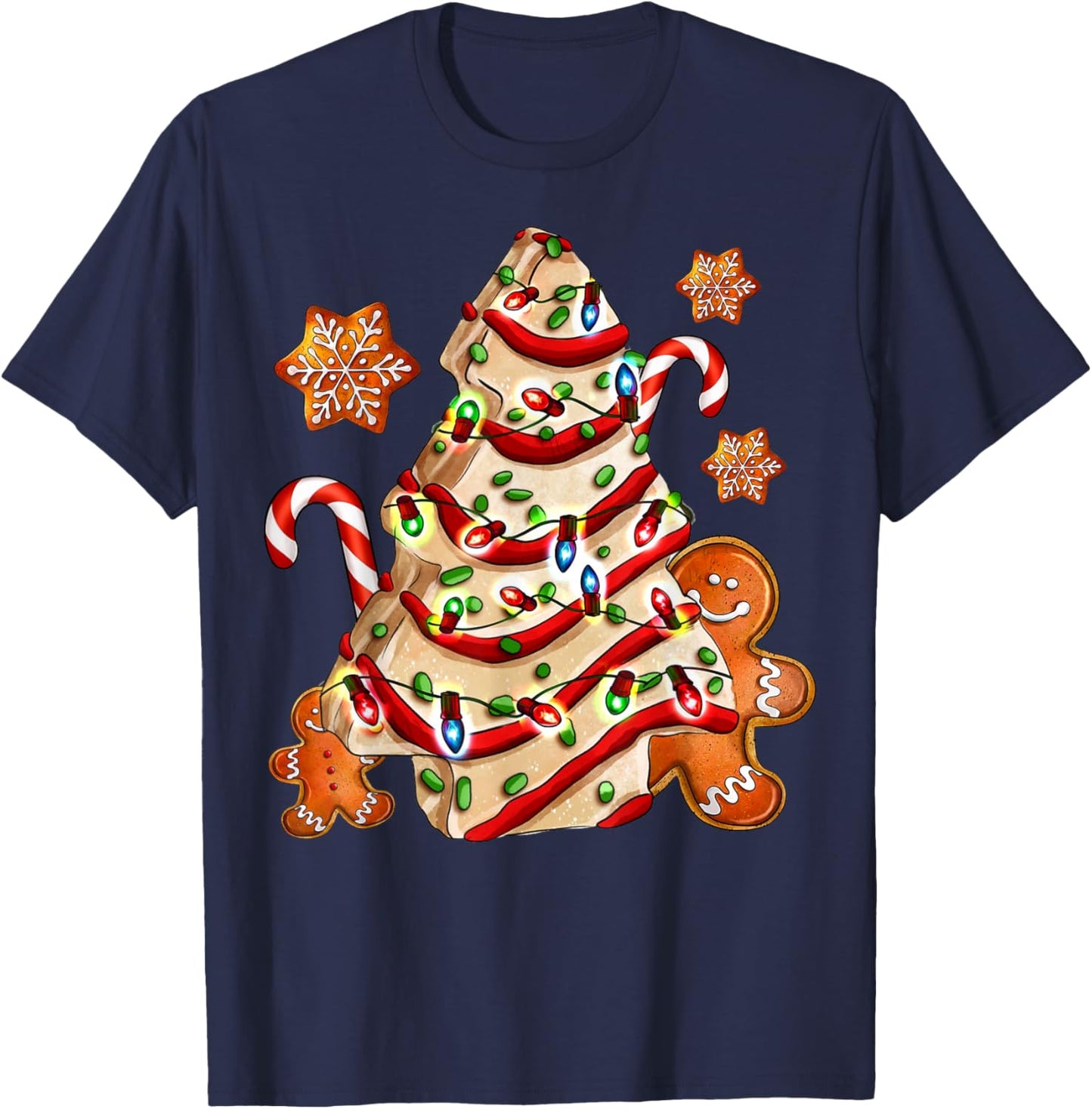 Christmas Tree Cakes Debbie And Gingerbread Cookies Pajamas T-Shirt - T-Shirt | Navy
