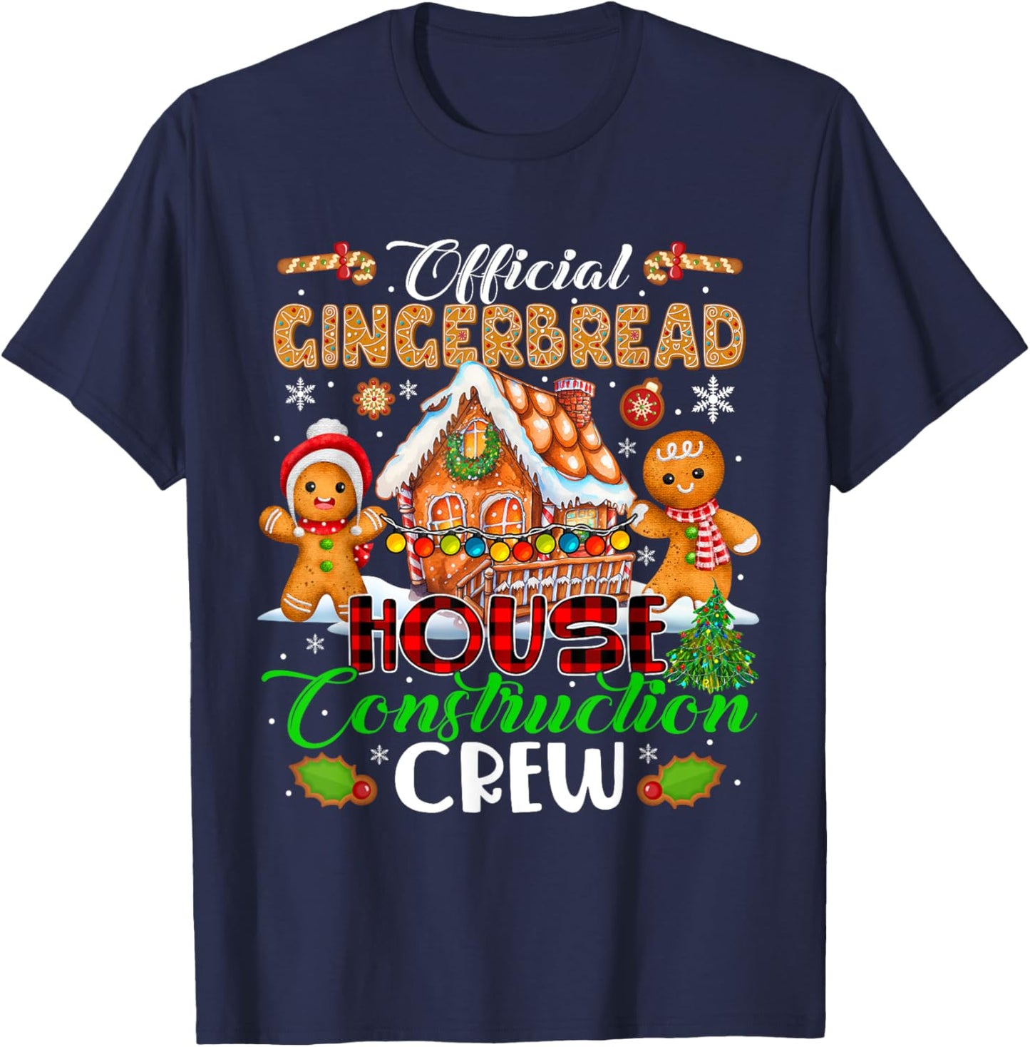 Official Gingerbread House Construction Crew Xmas Cookies T-Shirt - T-Shirt | Navy
