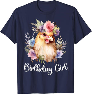 Chicken with Flowers for the Birthday Girl T-Shirt - T-Shirt | Navy